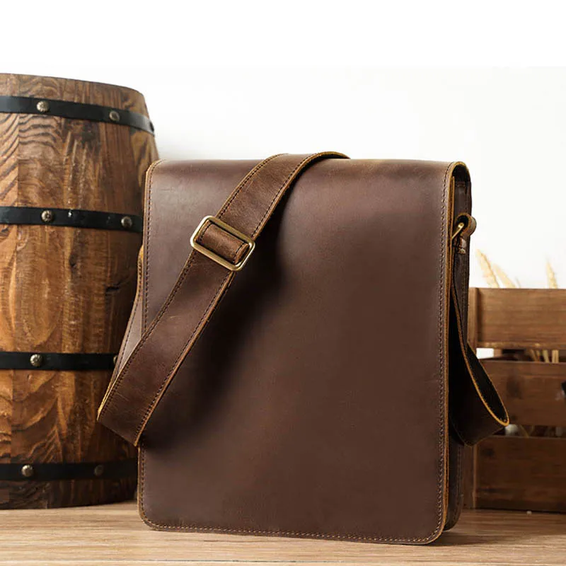 

Leather Vintage Casual Male Cow Crossbody Leather Horse Bag Bag Briefcase Flap Shoulder Cowhide Bag Crazy Ipad Men Around Zip
