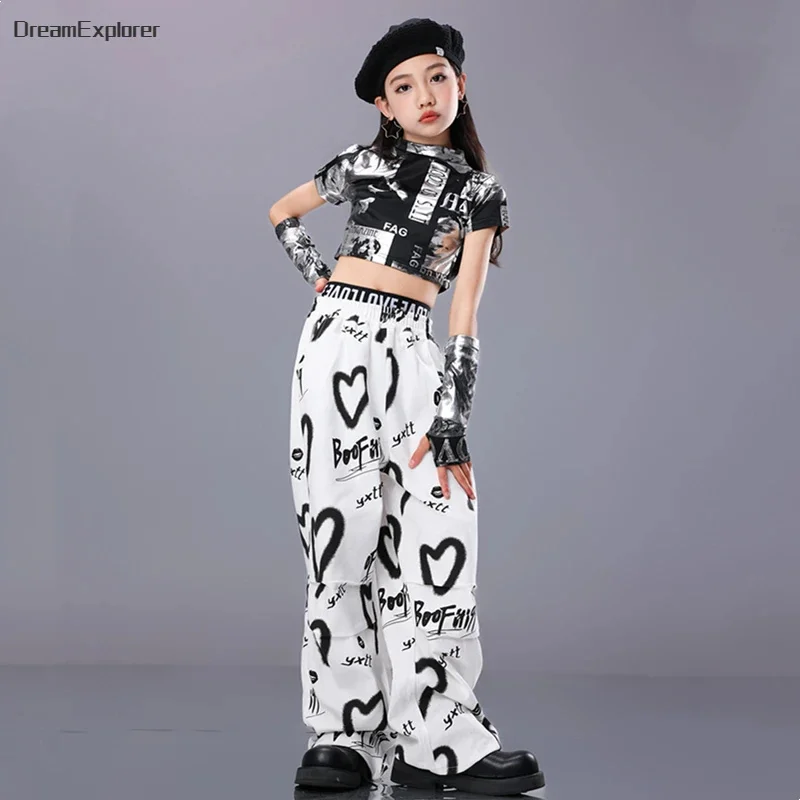 Детский крутой укороченный топ в стиле хип-хоп штаны для уличных танцев уличная