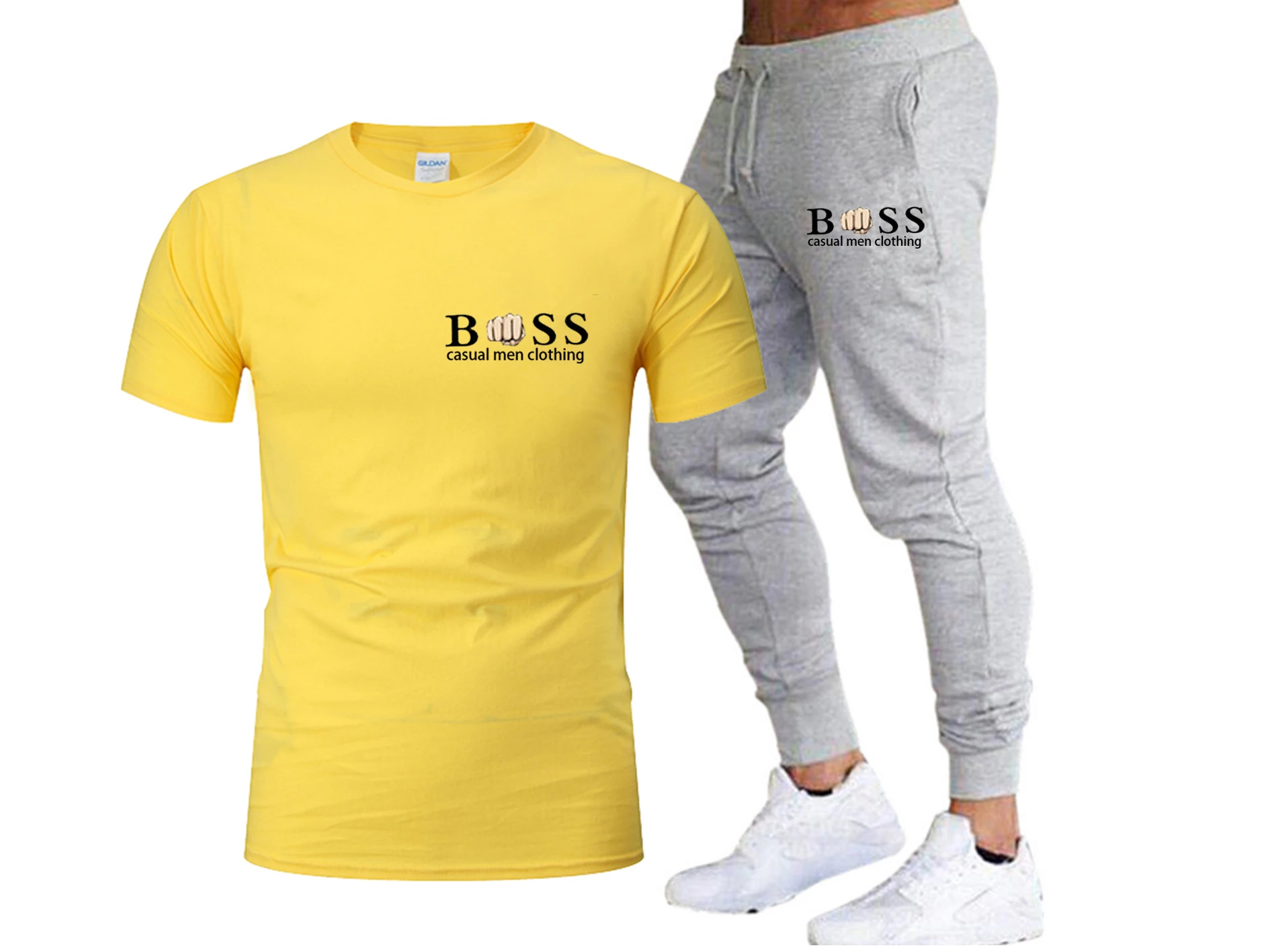 

new Men's summer new sports suit brand LOGO printing casual fashion cotton short-sleeved sweater men's T-shirt + pants suit