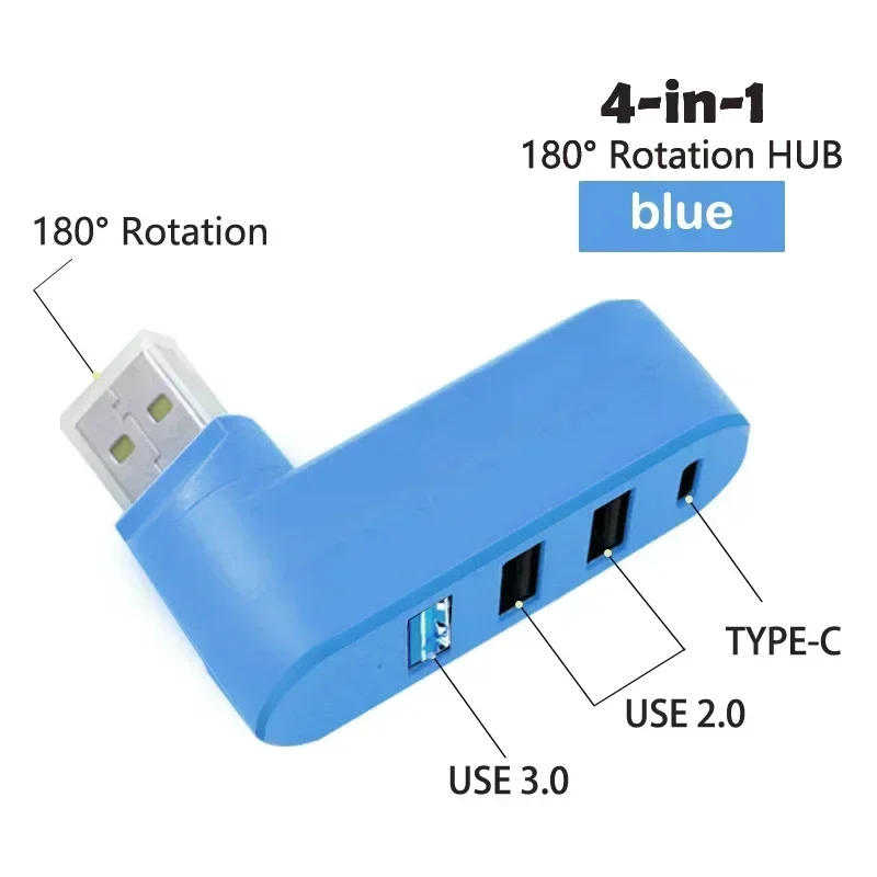 180 ° Вращающийся 4-портовый концентратор USB 3.0 2.0 типа C высокоскоростной адаптер