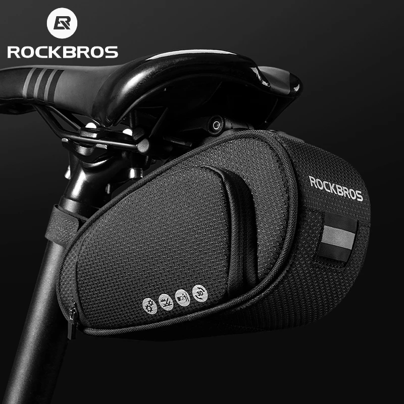 

ROCKBROS Bike Saddle Bag Rainproof Shockproof Bicycle Bag Refletive Rear Large Capatity Seatpost for MTB, Bike Bag Accessories