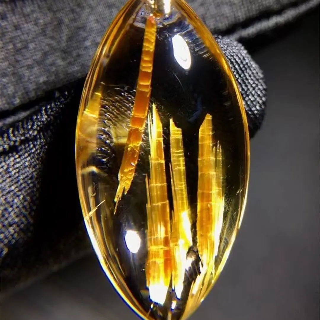 

Natural Gold Rutilated Quartz Pendant Jewelry For Woman Lady Man Love Gift Healing Reiki Crystal 18K Gold 30x16x8mm Beads AAAAA