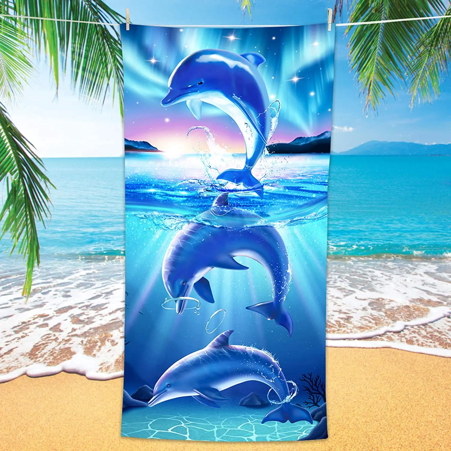 

Dolphin Beach Towel Cute Ocean Dolphins Microfiber Bath Towel Funny Abstract Animals Cartoon Sand Free Quick Dry Travel Towels
