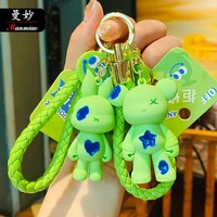 creative cartoon diy hip hop bear pvc leather keychain trend exquisite keyring soft rubber charm pendant animal accessories gift