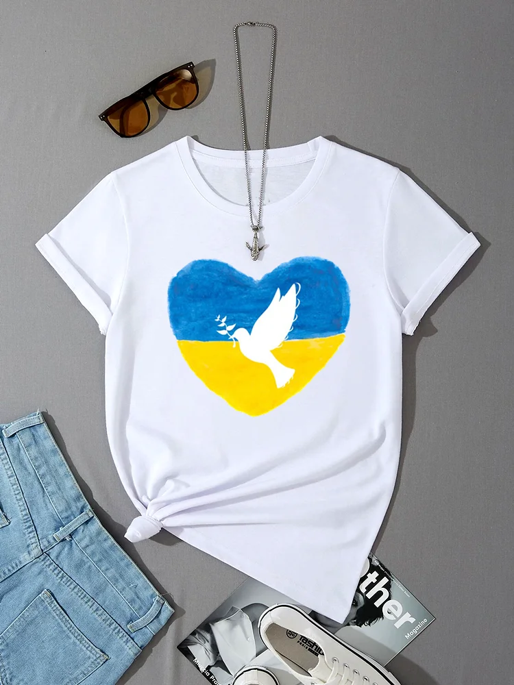 

Cotton Femme Harajuku Shirt Ukraine Cartoon Print Tshirt Women Clothes white Black Tees Tops 2022 Summer Fashion T-Shirt