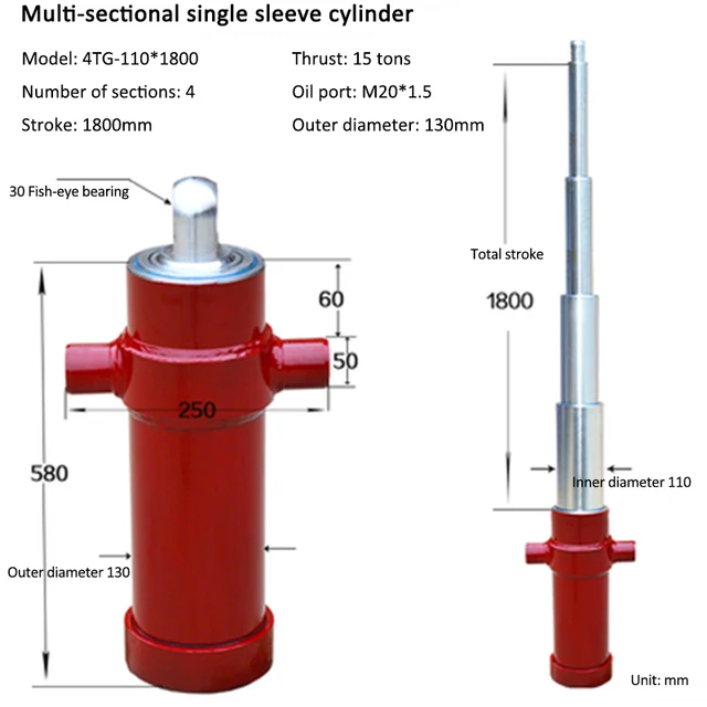 Телескопический цилиндр. 01. Цилиндр для подъемника. Стяжка гидравлическая 10т. Цилиндр телескопа гидравлический, урал, 6200137.