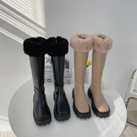 high boots women warm plush suede ladies long boots comfortable winter female wedge cotton shoes mid calf fur zapatos mujer 2022