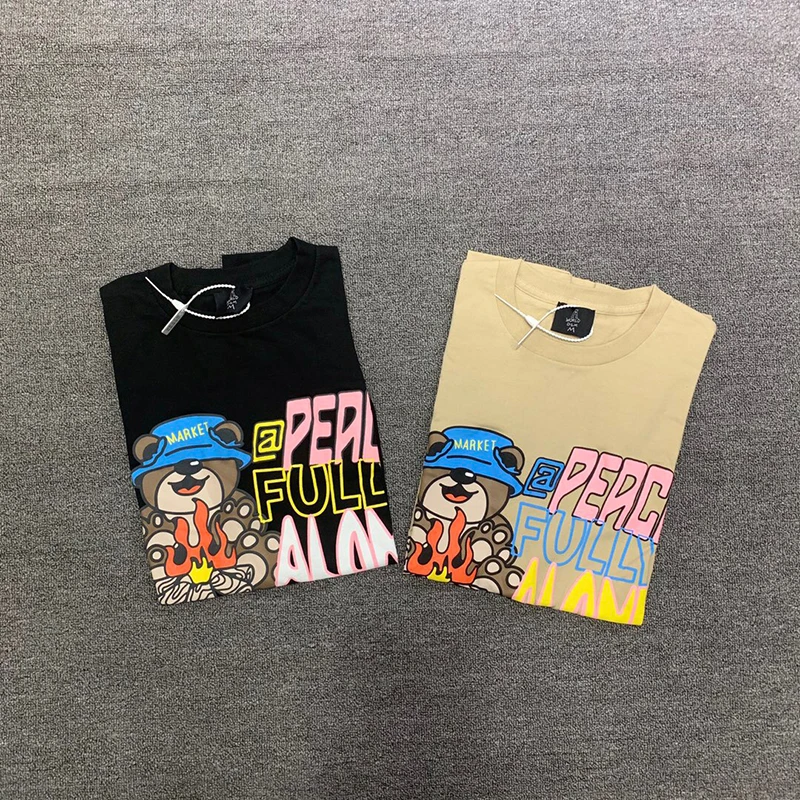 

Men 2022 Hip Hop T Shirt Streetwear Bear Barbecue Print T-Shirt Summer 100% Cotton Short Sleeve Tops Tee Hip Hop