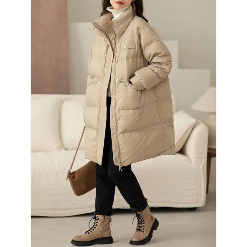 Women's Long White Duck Down Coats Female Loose Casual Warm Loose Outwear 2022 Winter Ladies Solid Color Down Jackets Q160