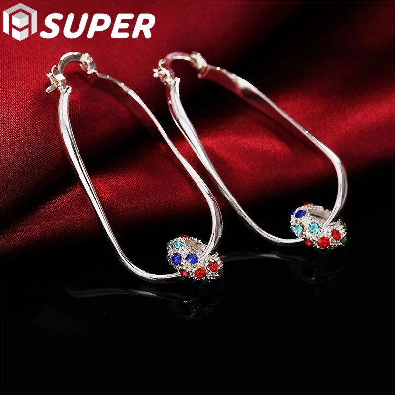 

925 Sterling Silver Round Colored AAA Zircon Hoop Earring For Woman Fashion Party Wedding Engagement Party Jewelry