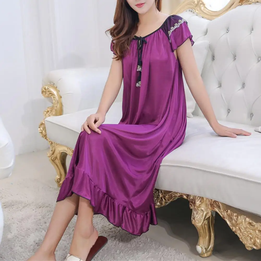 

Summer Nightdress Breathable Sleeping Dress Thin Fashion Women Smooth Long Dress Sleepwear Home Wear