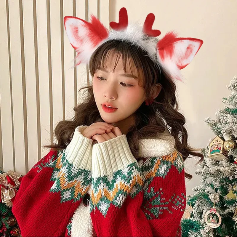 

Christmas Elk Hairband Cute Plush Deer Ear Headdress Cosplay Accessories JK Girl Halloween Christmas Cosplay Props Hair Hoop