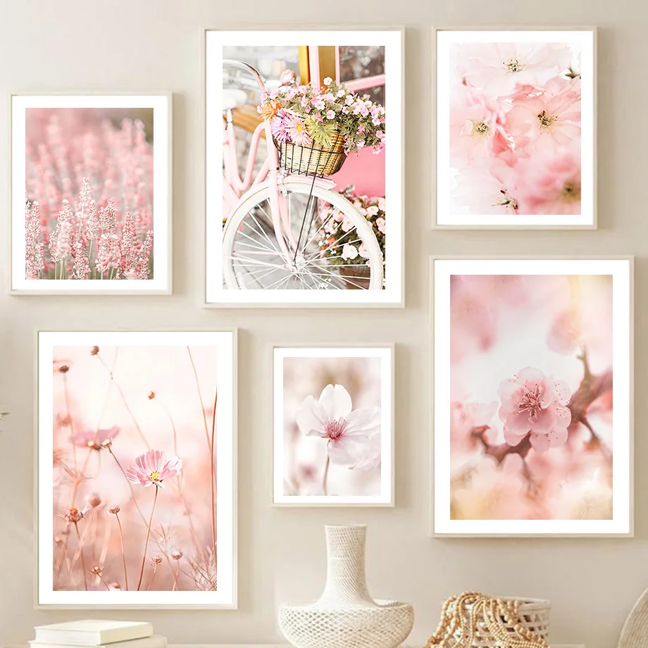 

Peony Peach Blossom Magnolia Flowers Bicycle Landscape Wall Art Canvas Painting Posters And Prints Living Room Home Decoration
