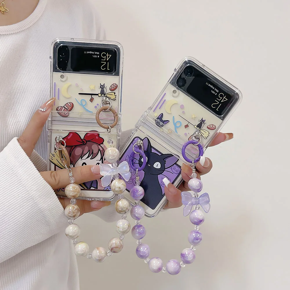 

Japan Anime Kiki's Delivery Service with Lanyard Phone Case For Samsung Galaxy Z Flip 3 4 ZFlip 3 ZFlip 4 5G Back Cover Funda