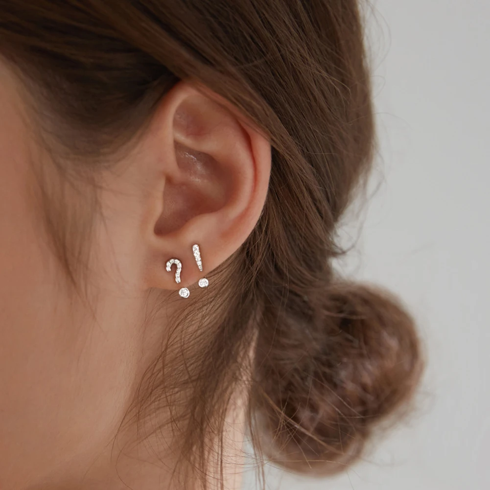 

Fashion New Design Creativity Question Mark Exclamation Mark Earrings Geometry Silver Color Symbol Ear Studs for Women Jewelry
