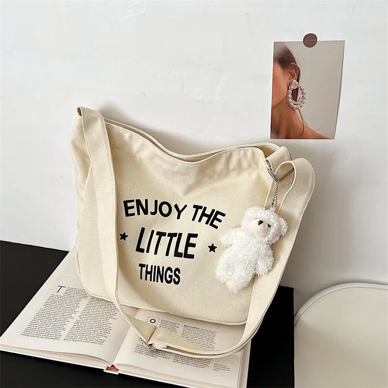 

Causal Letters Print Canvas Tote Bag Women Large Cloth Shopping Bag Cute Shoulder Messenger Bag Eco Grocery Handbag for Girl