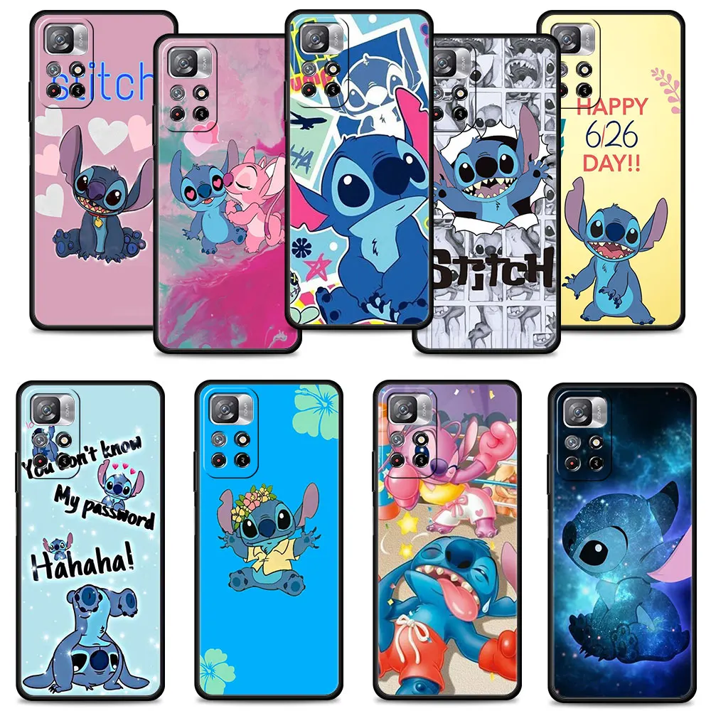 

Phone Case for Xiaomi Redmi Note 11 10 9S 9 8 Pro Cover for Redmi 9A 9C 10C K40 Black Funda Cute Disney Stitch