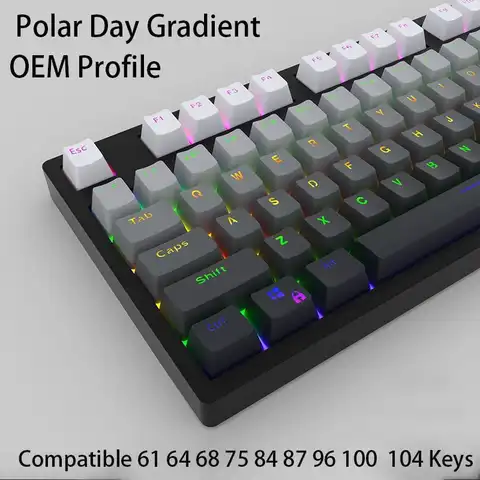 Механическая клавиатура с градиентом PBT, колпачки клавиш, светящаяся сквозь переднюю печать, полярная дневная подсветка, RGB 61 68 75 84 87 89 96 100 108 ...