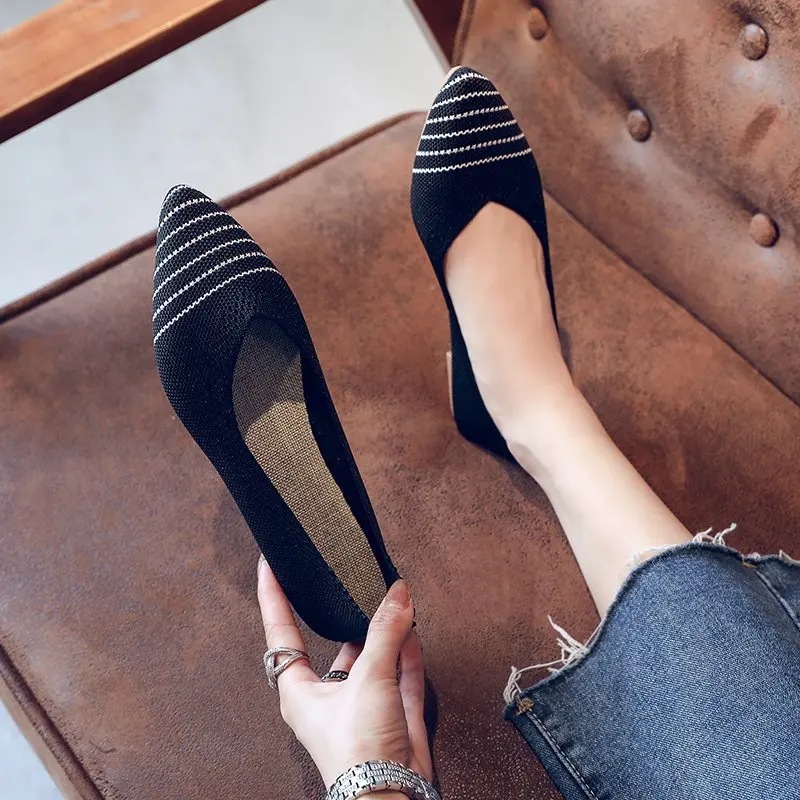 Slip on Mesh Loafers Breathable Stretch Ballet Shallow Flats Women Soft Bottom Pointed Toe Boat Shoes 35-40 Size 2022 New