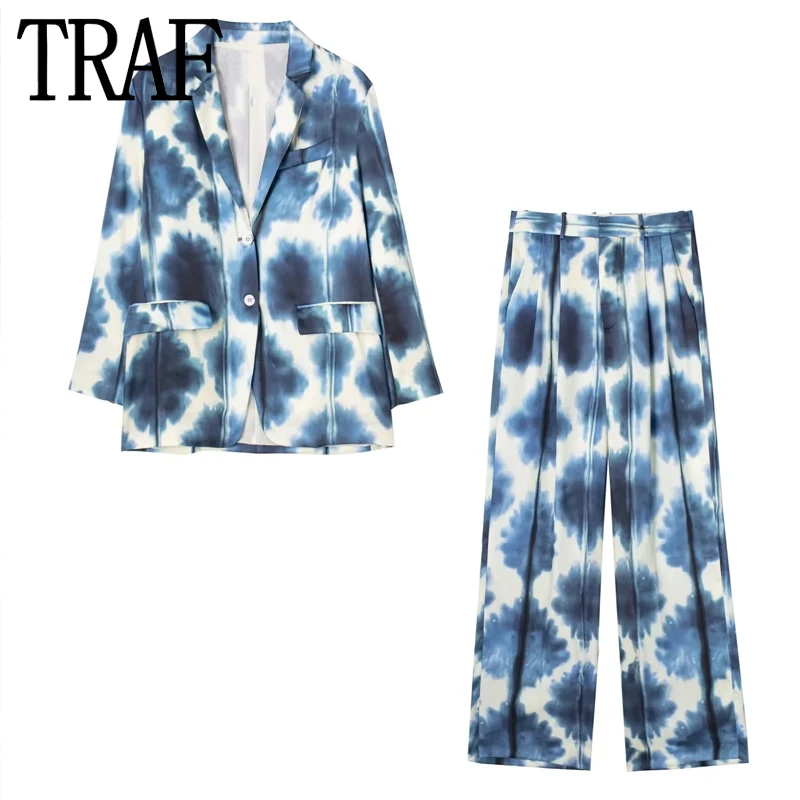 

Брюки женские атласные с широкими штанинами и принтом, средней посадки