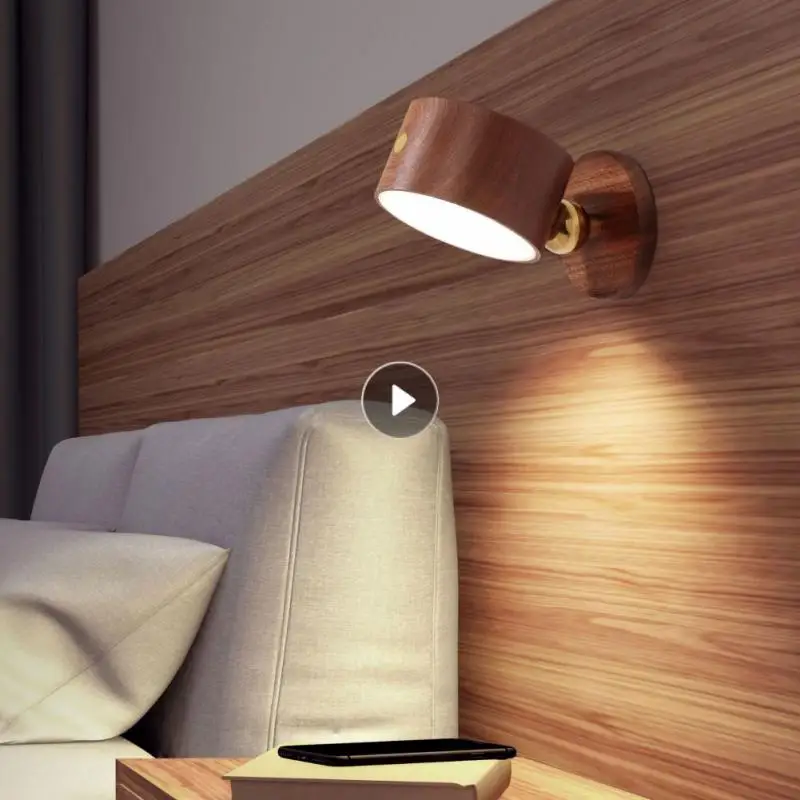 

Beech Wooden Bedside Lamp LED Night Light with Magnetic Base USB Charging Wall Lamp Bedroom Sleeping Night Light Soft Lighting