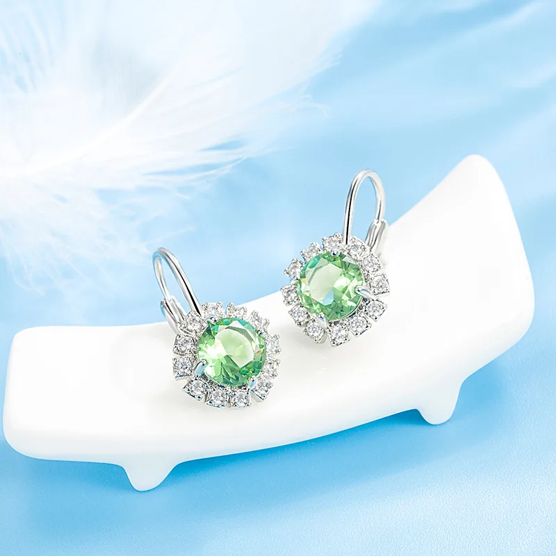 

Solid S925 Sterling Silver Origin Emerald Stud Earring Women Fine Natural Emerald Aros Mujer Oreja Orecchini Females Gemstone