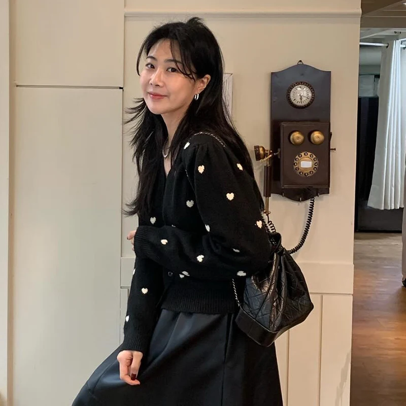 KUSAHIKI корейский шикарный осенний элегантный однобортный жаккардовый вязаный