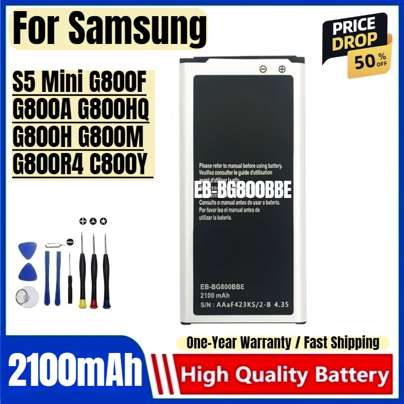 Фото Аккумулятор EB-BG800BBE для Samsung S5 Mini G800F G800A G800HQ G800H G800M G800R4 C800Y, замена батареи для мобильного телефона с инструментами. №1