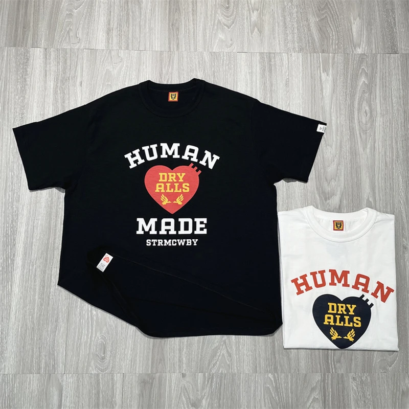 

Top Version HUMAN MADE Heart Graphic T Shirt Men Women Black White T-shirts Casual Tops Tee