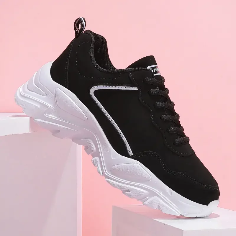 

Womens Running Sneaker Black Breathable Sports Shoes Casual Durable Lace-Up Student Athletic Comfortable Footwear High Quality