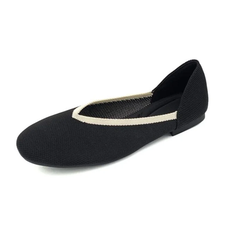 

Womens Stretch Knitted Mixed Color Moccasins Breathable Cozy Work Shoes Brief Slip-on Fashion Ladies Flats Light Driving Loafers