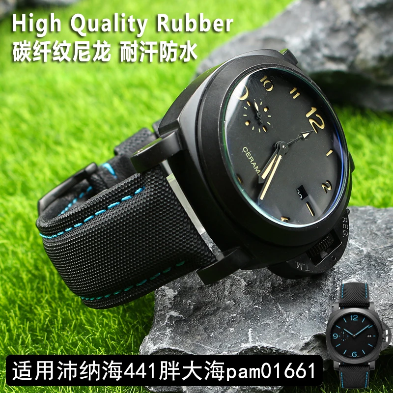 Nylon Texture Leather Watchband for Panerai PAM01661|441 Marina Watch Strap Black Blue 22mm 24mm 26mm belt Accessories Bracelets