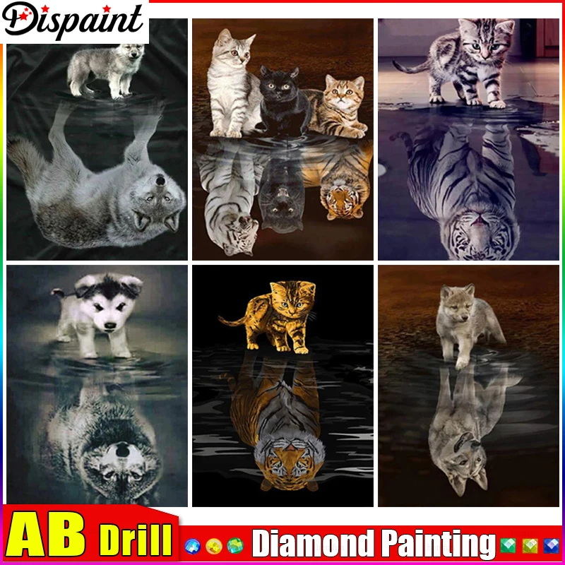 malowidło AB 5D Diy diamentowe malowanie ściegiem krzyżykowym „pies kot tygrys” Home Decor pełne cyrkonie wkładka haft diamentowy