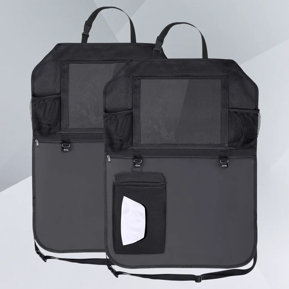 

Hanging Kick Mats Back Protectors Back Seat Cover Organizer Storage Bag with Tissue Box (Black)