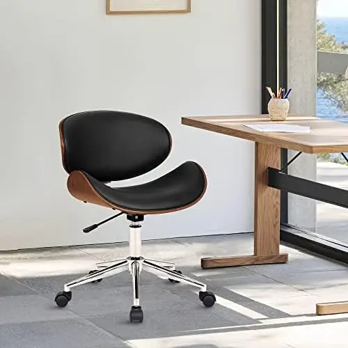 

Office Chair in Black Faux Leather and Chrome Finish, 33" x 21" x 20"