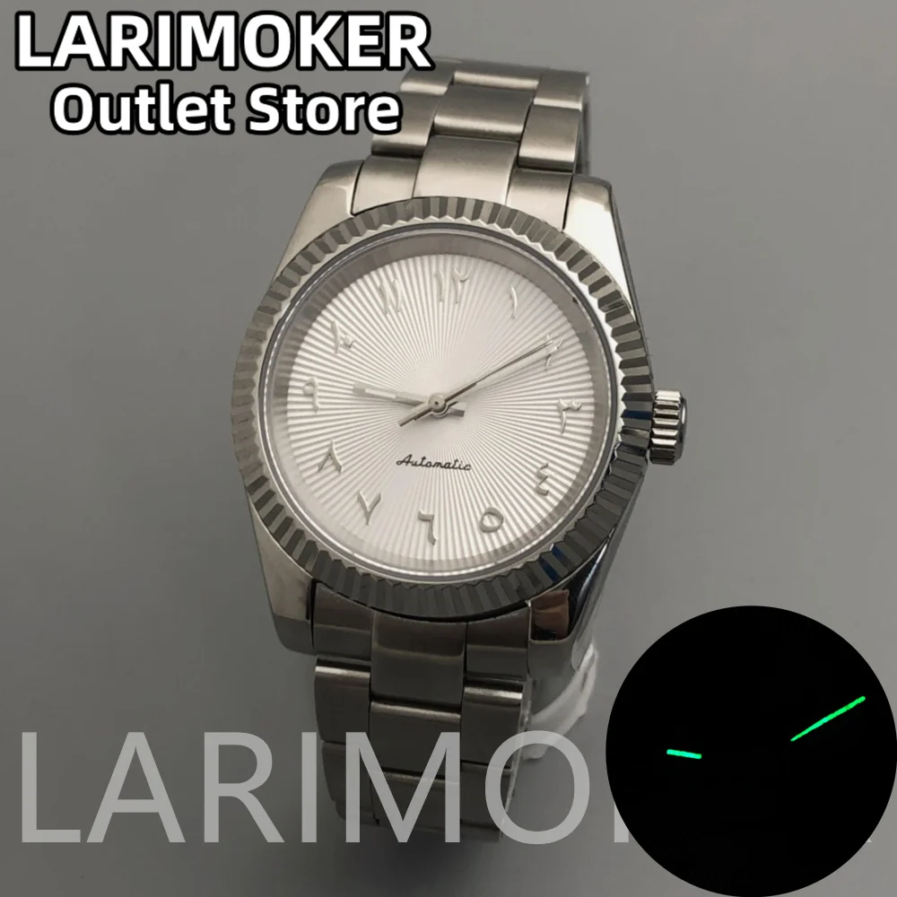 LARIMOKER 36 мм 39 арабские цифры Sunburst Bule белый циферблат NH35 PT5000 Miyota автоматические 20ATM