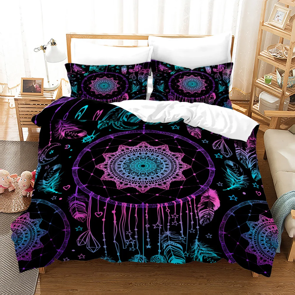 

Dreamcatcher Duvet Cover Set Boho Mandala Bedding Set Purple Dream Catcher Comforter Cover Soft Polyester Bedspread Cover
