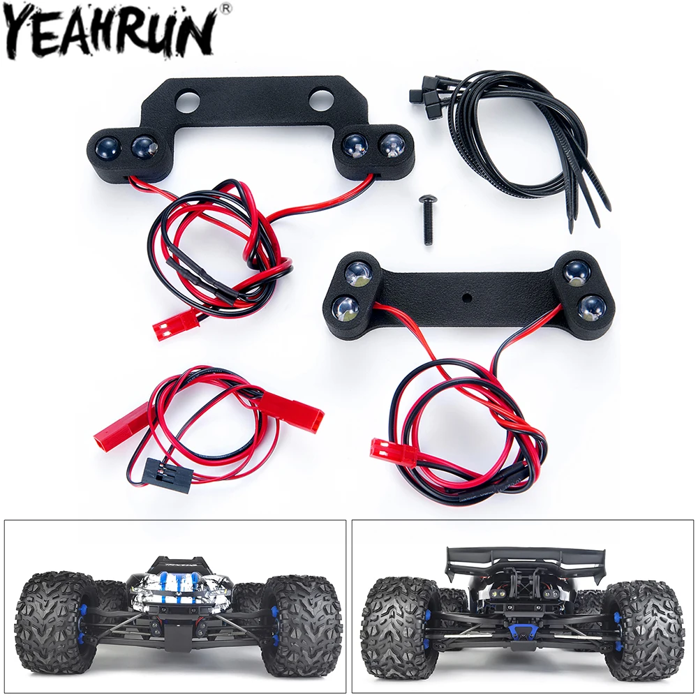 YEAHRUN Front and Rear LED Lights Bar Headlight Taillight Spotlight Lamp for TRAXXAS E-REVO 2.0 1/10 4WD Monster Truck Parts