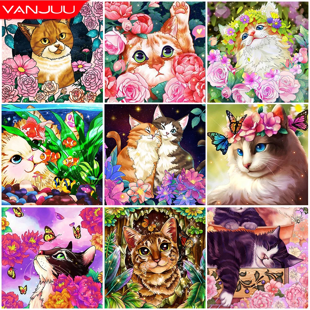 

Kids 5D Diamond Craft Painting Animal Cats Full DIY Diamond Mosaic Diamond Cross Stitch Embroidery Kit Home Decor