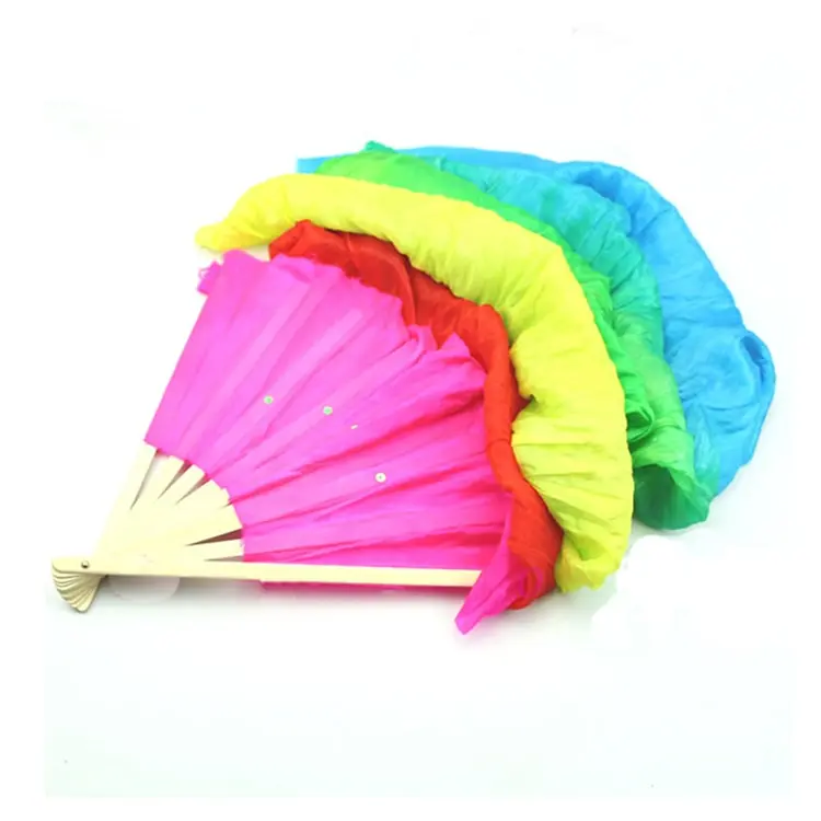 

1PC Hot Sale 1.8m Multicolor Hand Made Belly Dance Dancing Silk Bamboo Long Fans Veils Dance Fan Extended Silk Dance