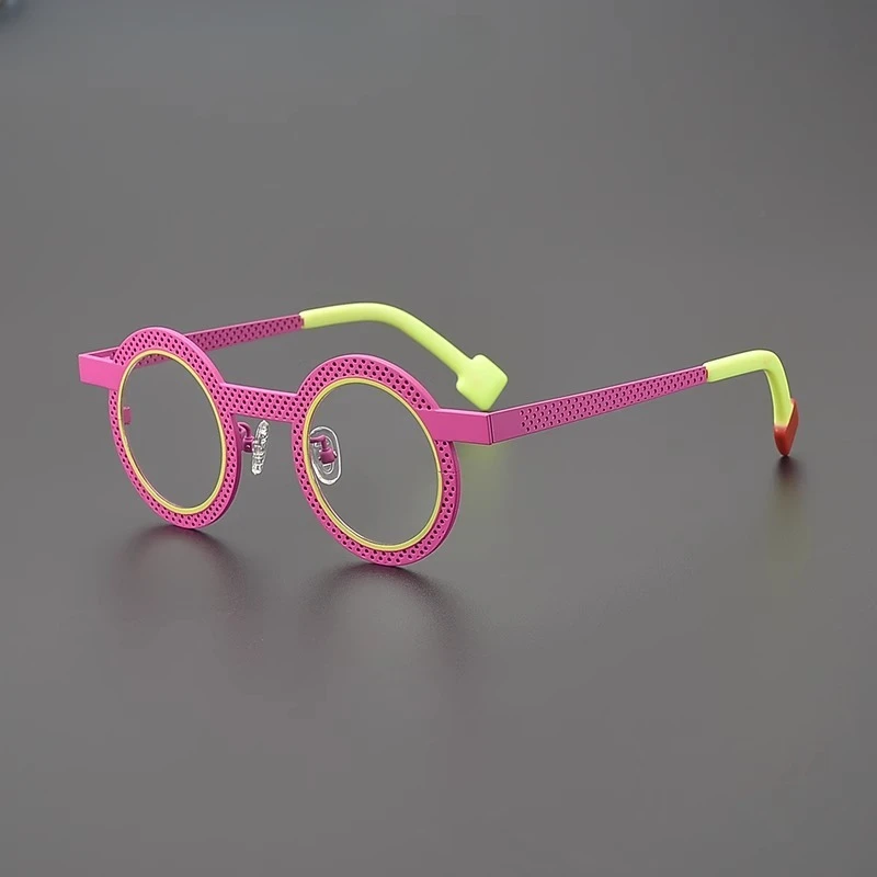 Модные круглые очки из чистого титана полые цветные в оправе женские