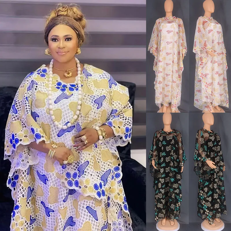 

Новинка 2023, Африканское женское кружевное платье макси, свободный марокканский кафтан, Рамадан, мусульманская абайя, африканская бубоу, Дашики, одежда, платье, платье