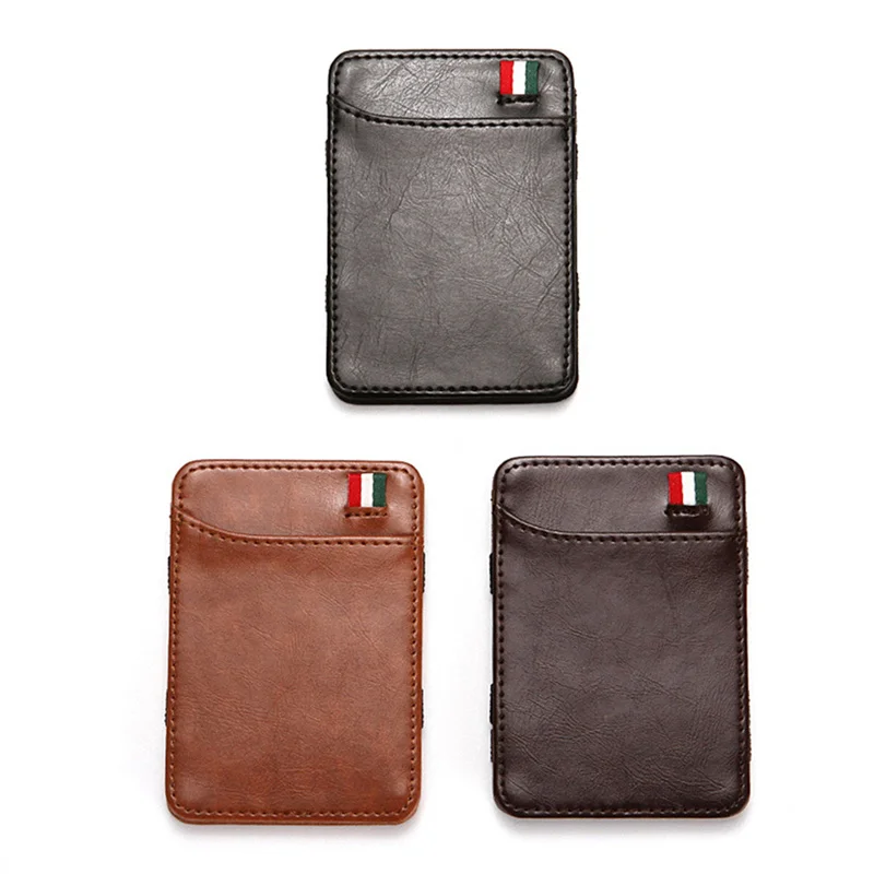 Fashion Solid Mini PU Leather Magic Wallet Men Small Money Clips Credit Card Holder images - 6