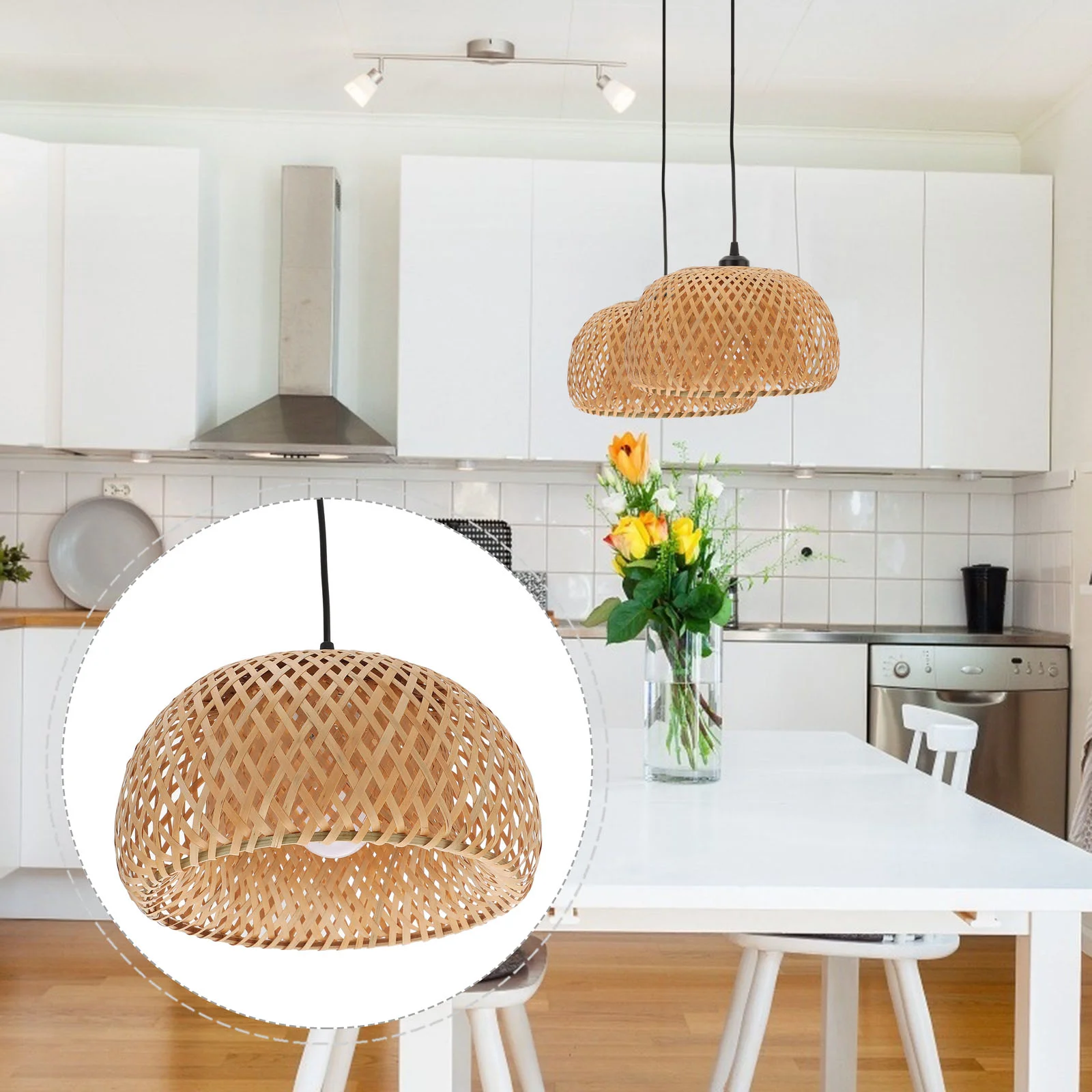 

Table Lamp Shades Bamboo Lampshade Hanging Plug Pendant Ceiling Wicker Rattan Light Weaving Cord