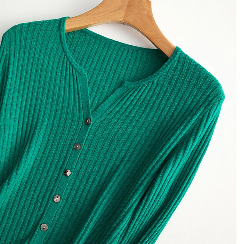 Трикотажный кардиган из 100% шерсти 16 игл 48 нитей с v-образным вырезом и полосками