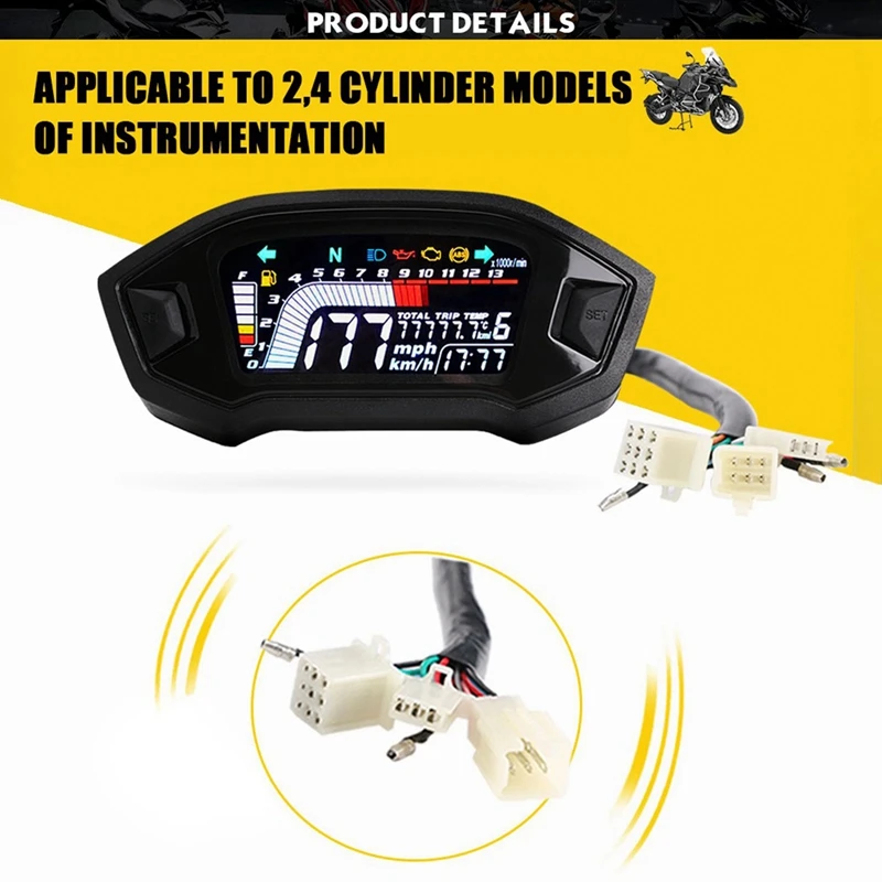 2X Универсальный цифровой мотоцикл с ЖК-дисплеем Спидометр 13000 об/мин подсветка