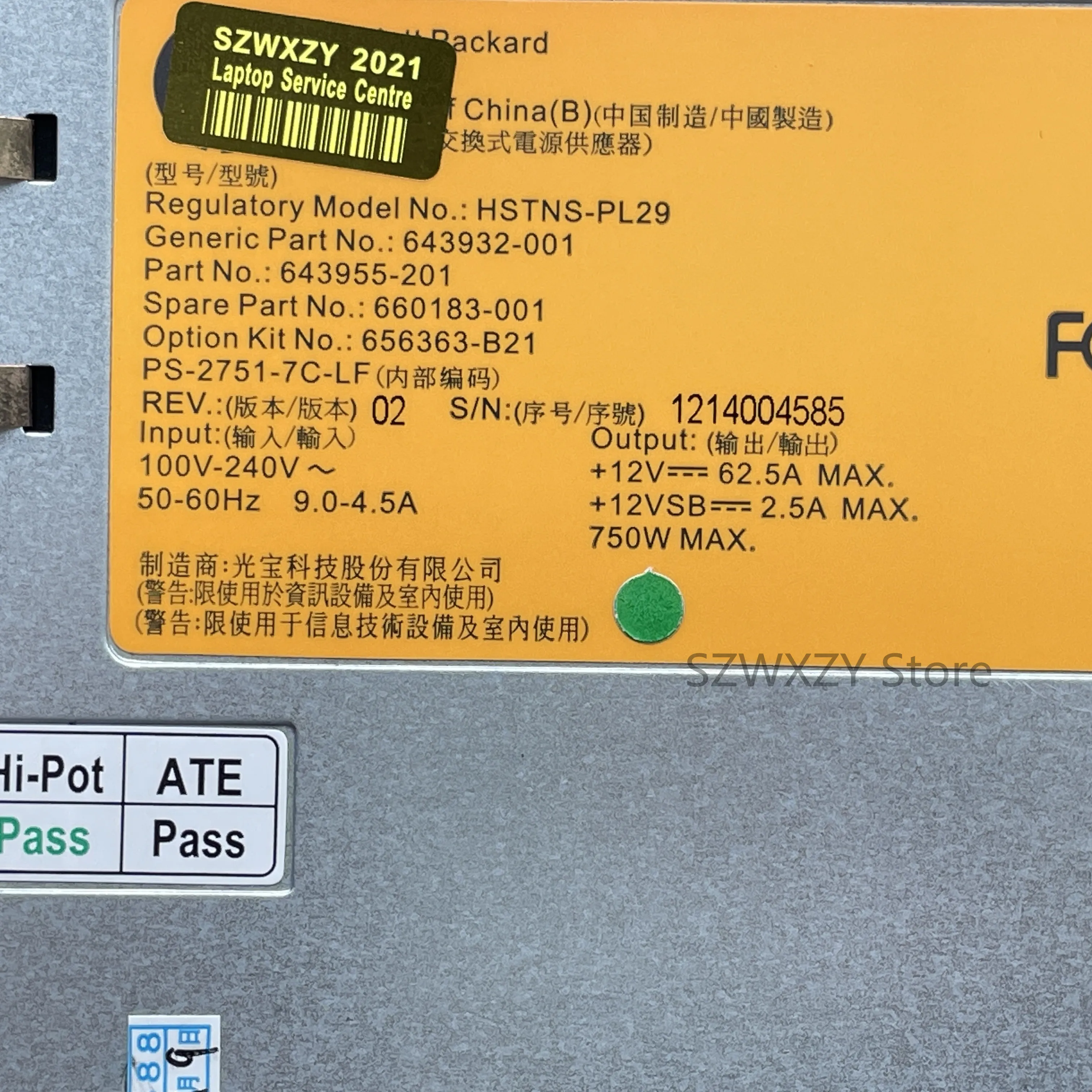 SZWXZY оригинал для HP DL360P G8 750 Вт серверный источник питания DPS-750AB-3 A 643932-001 643955-201