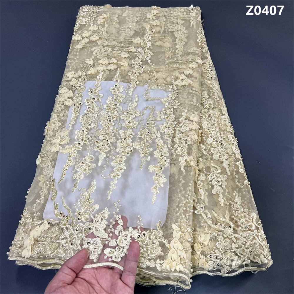 

High Quality 2023 African Nigeria Sequins Tulle Lace Fabric French Embroidery Wedding Party Guipure Dress Beads Stone 5Yards