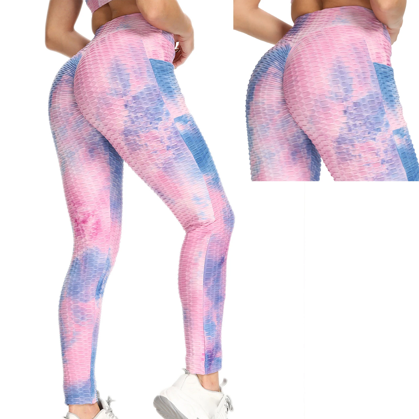 

Women's Tie-dye Pocket Breathable Hip Lifting Exercise Bubble Yoga Pants Gym Scrunch Butt Running Training Girl Tight Pants