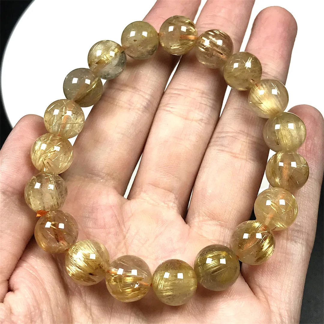 

10mm Natural Gold Rutilated Quartz Bracelet For Women Lady Men Healing Wealth Gift Crystal Round Beads Strands Jewelry AAAAA